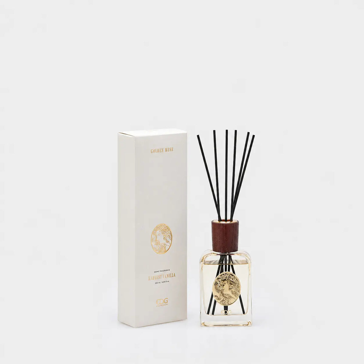 EDG Golden Muse Neroli Vanilla duftpinner 120 ml fra Enzo De Gasperi i klart glass