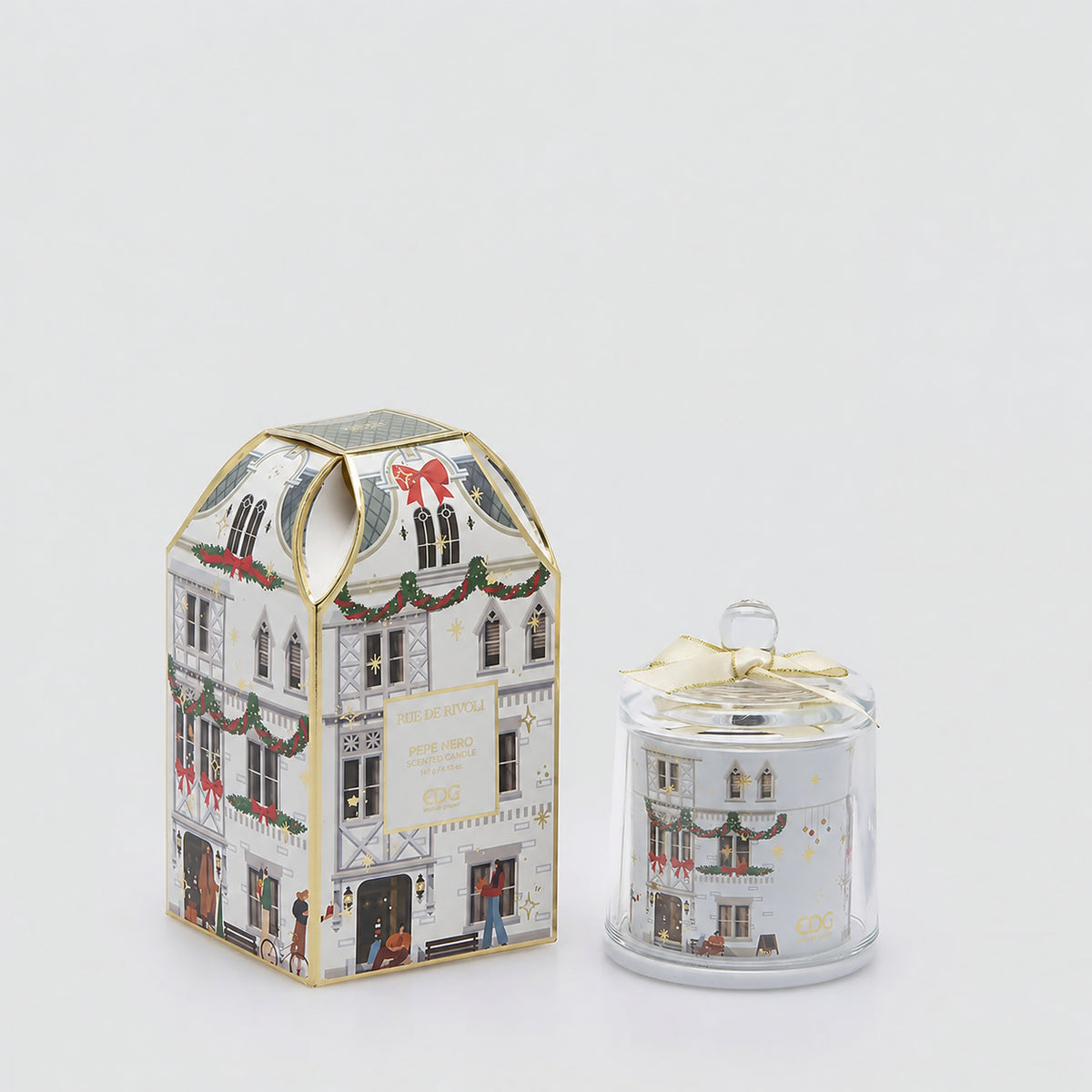 EDG Rue de Rivoli Pepe Nero Black Pepper duftlys 140 g fra Enzo De Gasperi med hvit juleeske